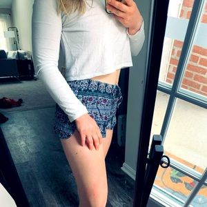 Patterned Fabric Drawstring Elastic Shorts